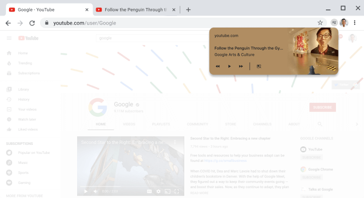 Chrome browser window displaying the media controls dialog box.